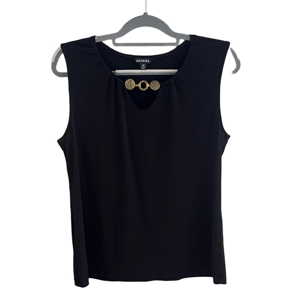 🇺🇸George Embellished Black Tank Top with Gold Buttons